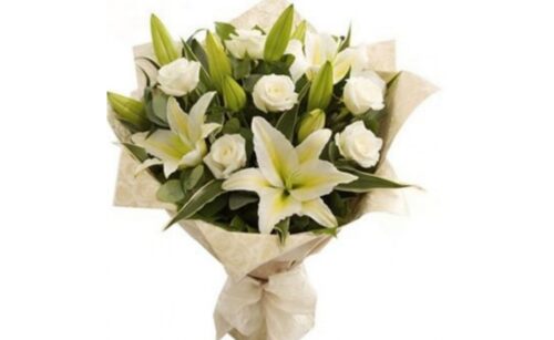 white lilies and roses