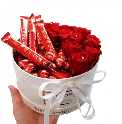 Lindt chocolates and roses in gift box